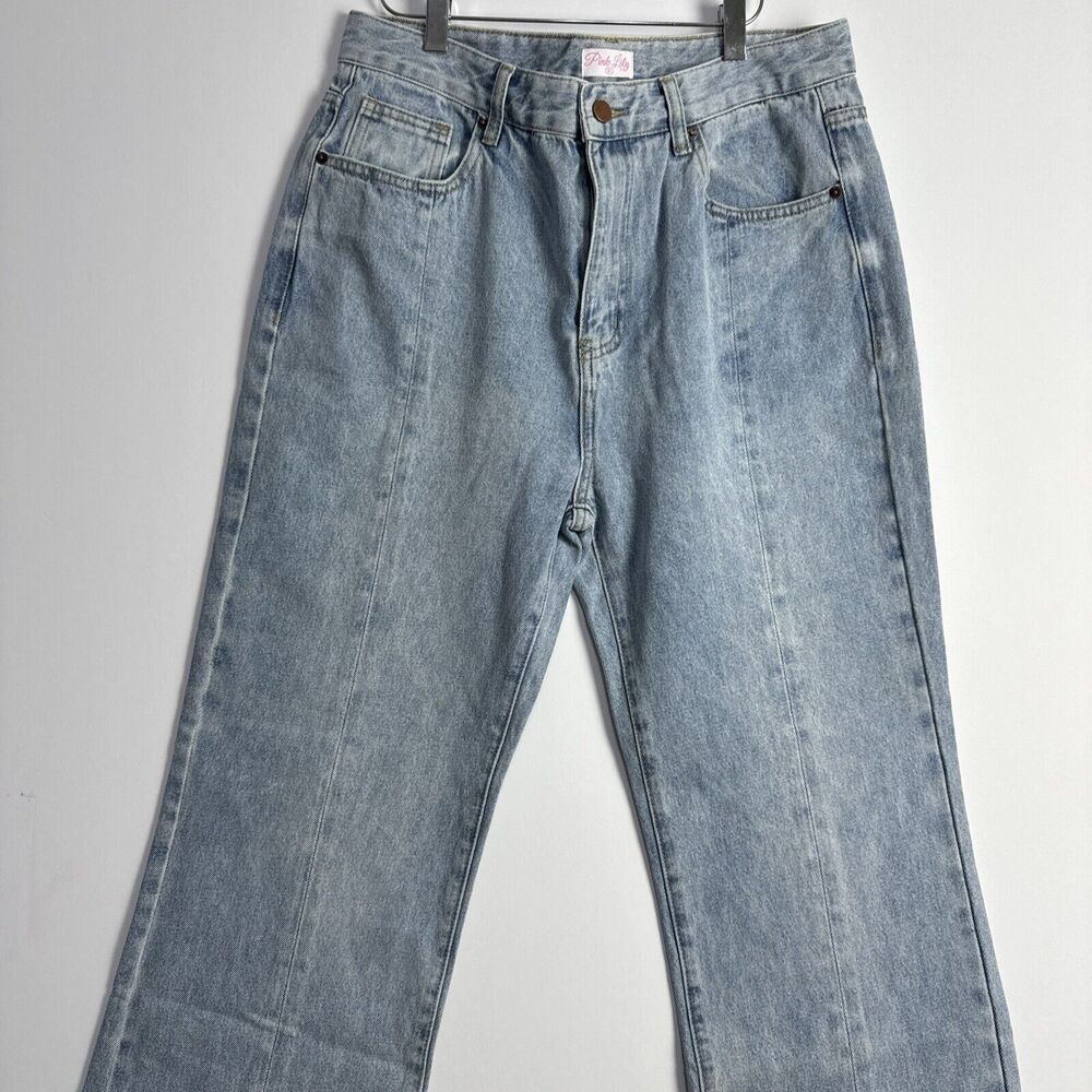Pink Lily Jeans Women 31 Flair Split Hem Light Wash High Rise Denim Ladies